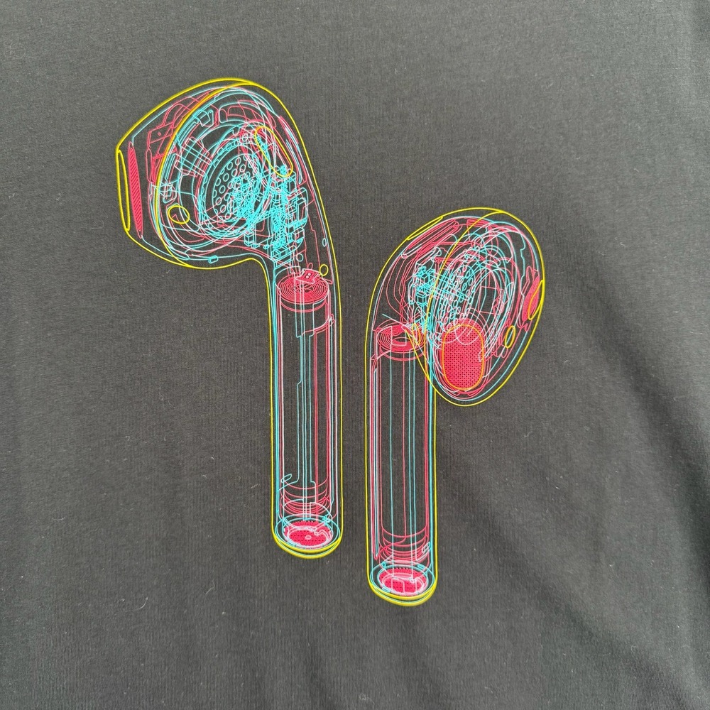 Apple AirPods Graphic T-Shirt Mens Medium Black Neon Wireframe Tech Tee Employee - Picture 3 of 6